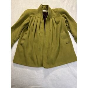 Ashley Scott Vintage Wool Dress Coat Pea Green Women Petite S Padded Shoulder